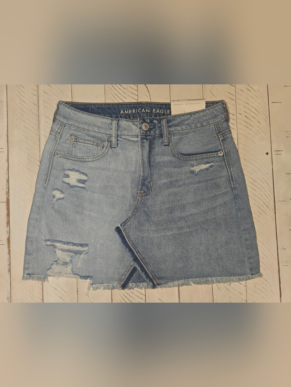 American Eagle Hi-Rise Festival Mini Skirt Distressed Denim Size 4 Long